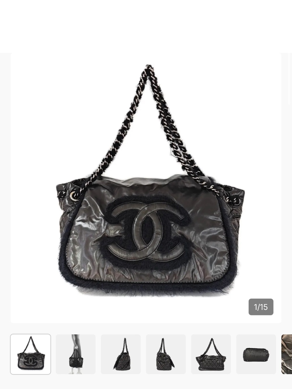 CHANEL Black Quilted Shearling-Trim Shoulder Bag CC polar flap